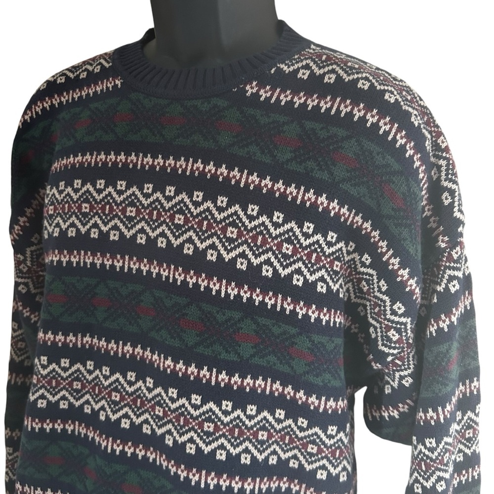 Dockers Sweater Mens SZ LG Y2K blue  nordic grandpa cabincore retro 100%cotton - Picture 12 of 13
